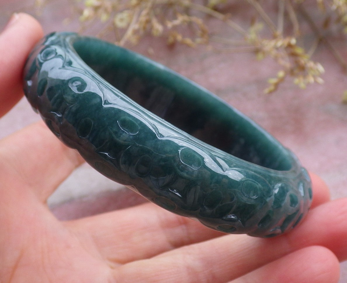 Certified Icy Green Burma 100% Natural A JADE Jadeite Money Coin Bangle Bracelet 57 mm 手镯 641661 TN