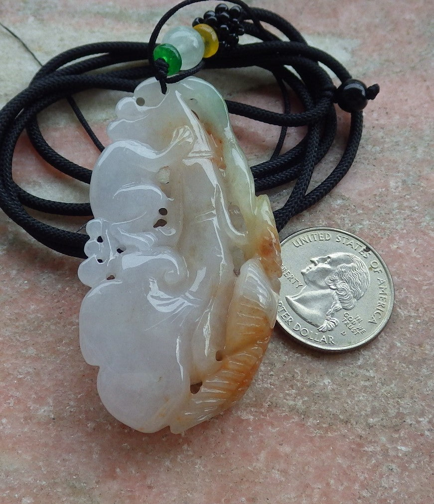 Certified Red Green Burma 100% Natural A Jade jadeite Pendant Phoenix Monkey Flower Ruyi Necklace 凤凰 641671 TN