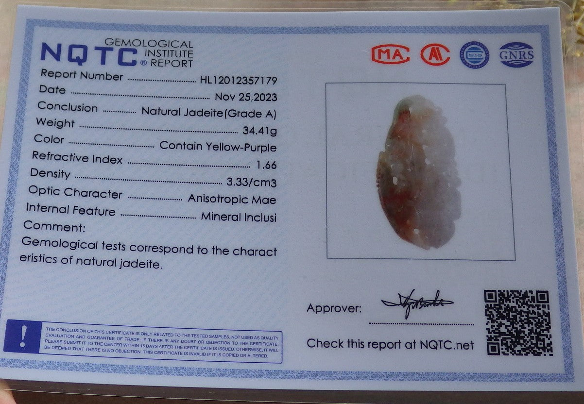 Certified Red Green Burma 100% Natural A Jade jadeite Pendant Phoenix Monkey Flower Ruyi Necklace 凤凰 641671 TN