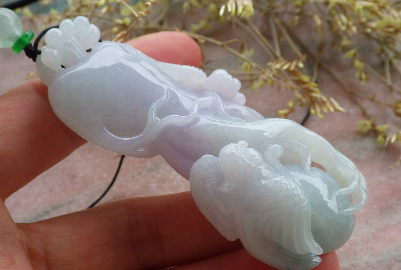 Certified Green Lavender Burma 100% Natural A Jade jadeite Pendant Phoenix Bird Ginseng Necklace 641680 TN