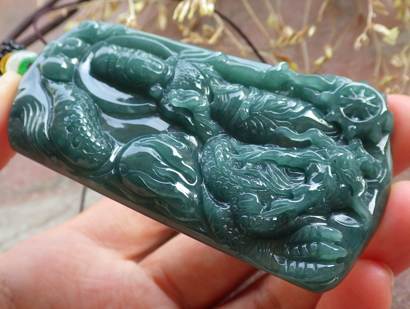 Certified Icy Green Burma 100% Natural A Jade jadeite Pendant Guanyin Kwan Yin Dragon Necklace 观音 641867 TN