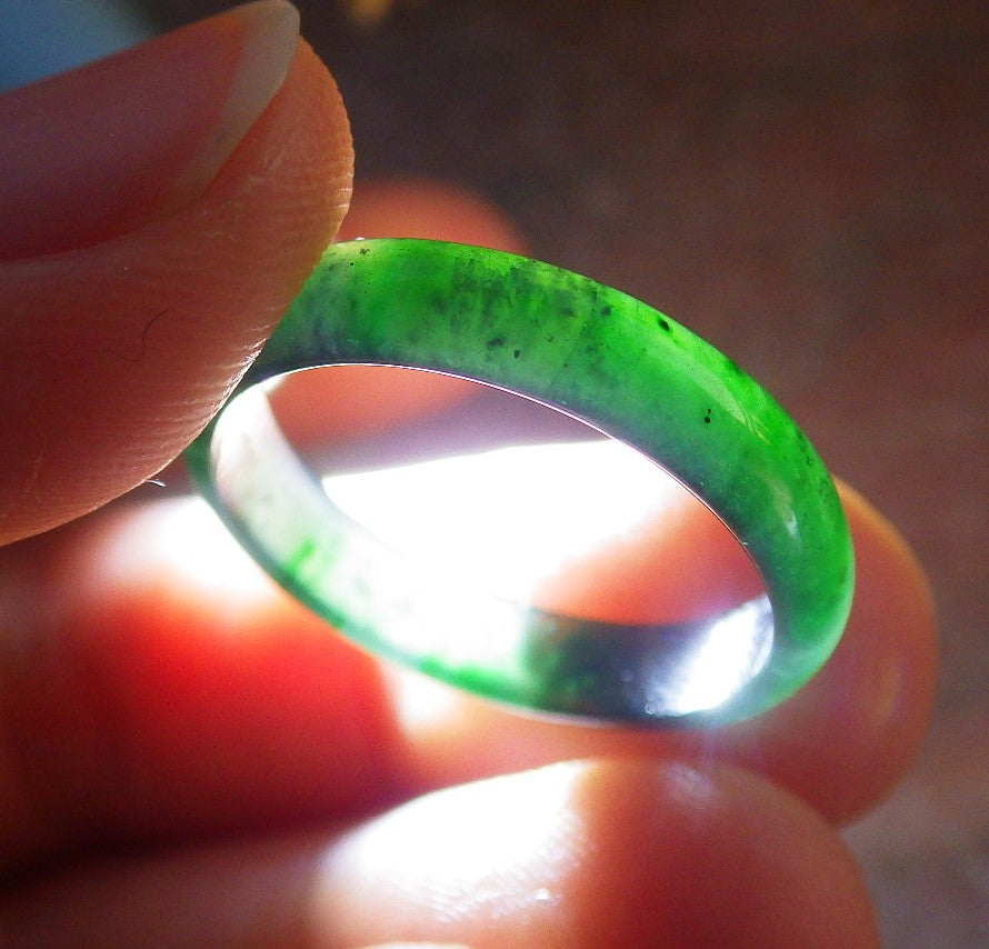 Certified Icy Green Burma 100% Natural A JADE Jadeite Circle RING USA. 7.5 戒指 641963 TN