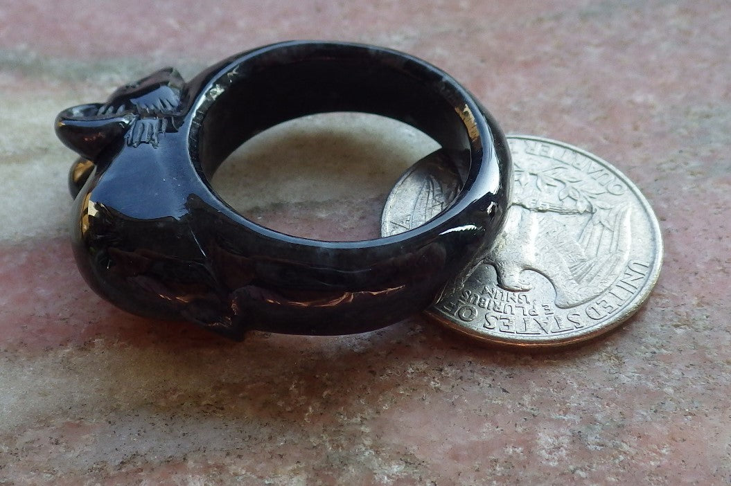 Certified Black Burma 100% Natural A JADE Jadeite Mouse Rat RING USA 13 戒指 642130 TN