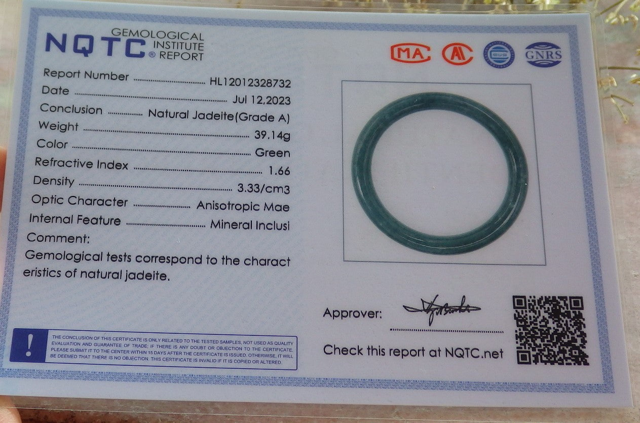Certified Green Burma 100% Natural A JADE Jadeite Circle Bangle Bracelet 59 mm 手镯 642175 TN