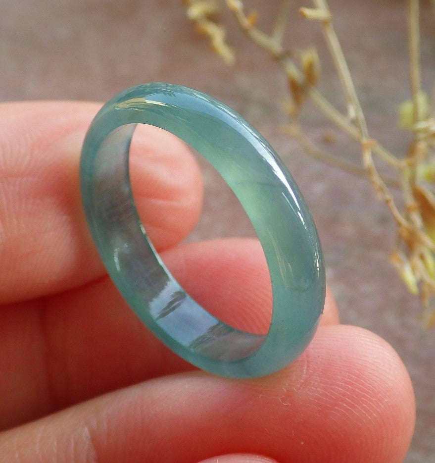 Certified Icy Green Burma 100% Natural A JADE Jadeite Circle RING USA. 7.75 戒指 642185 TN