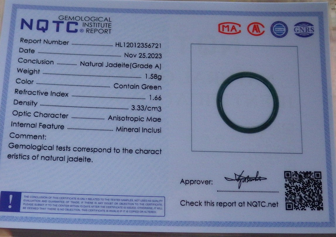 Certified Icy Green Burma 100% Natural A JADE Jadeite Circle RING USA. 7 戒指 642234 TN