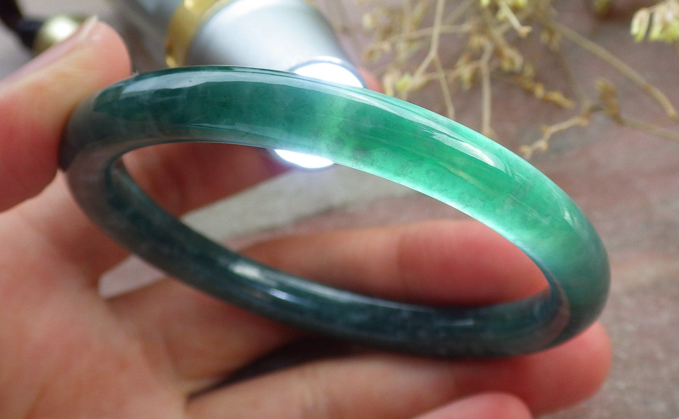 Certified Icy Green Burma 100% Natural A JADE Jadeite Circle Bangle Bracelet 54 mm 手镯 642313 TN
