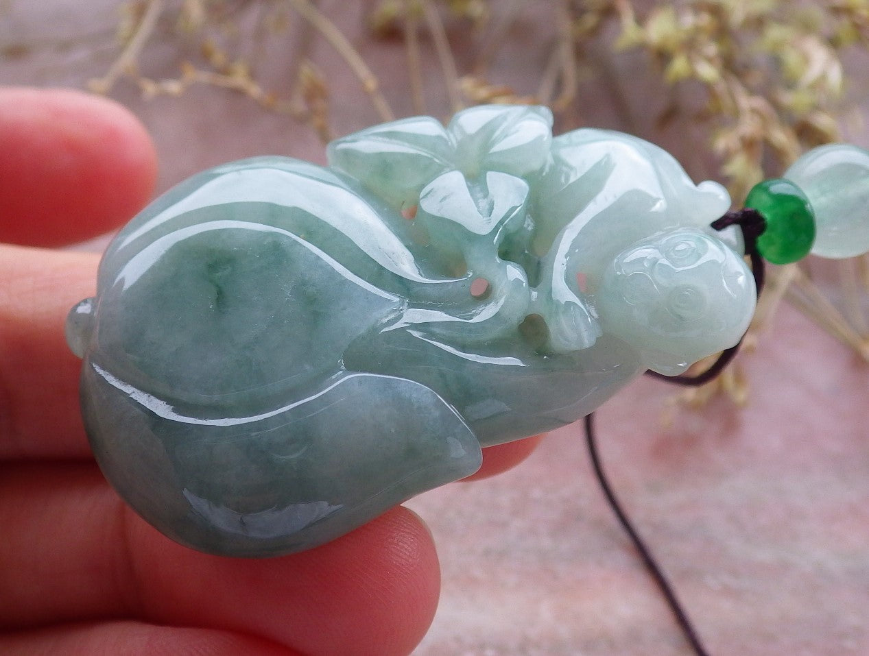 Certified Green Burma 100% Natural A Jade jadeite Pendant Monkey Flower Necklace 猴子 642361 TN