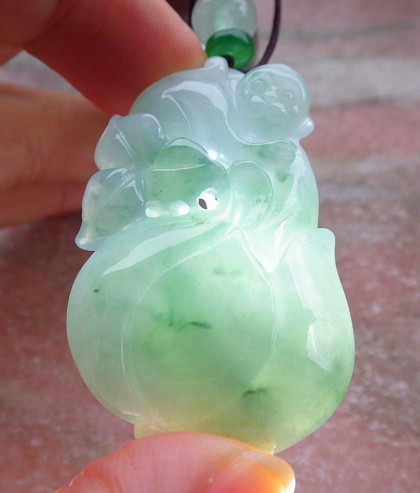 Certified Green Burma 100% Natural A Jade jadeite Pendant Monkey Flower Necklace 猴子 642361 TN