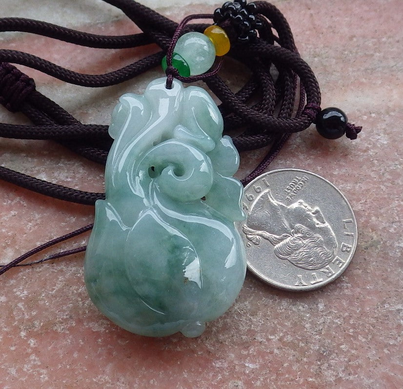 Certified Green Burma 100% Natural A Jade jadeite Pendant Monkey Flower Necklace 猴子 642361 TN