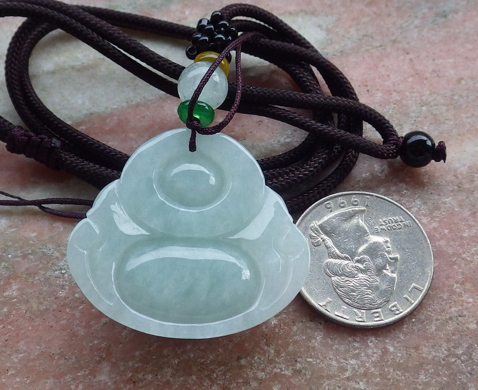 Certified Green Burma 100% Natural A Jade jadeite pendant Happy Buddha God Necklace 开心佛 642427 TN