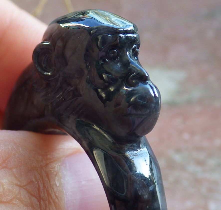 Certified Black Burma 100% Natural A JADE Jadeite Monkey RING USA. 10 戒指 642551 TN