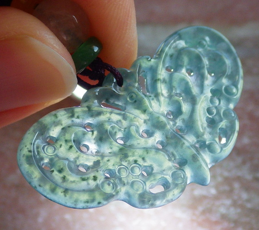 Certified Icy Green Burma 100% Natural A Jade jadeite Pendant Butterfly Neckace 蝴蝶 642572 TN