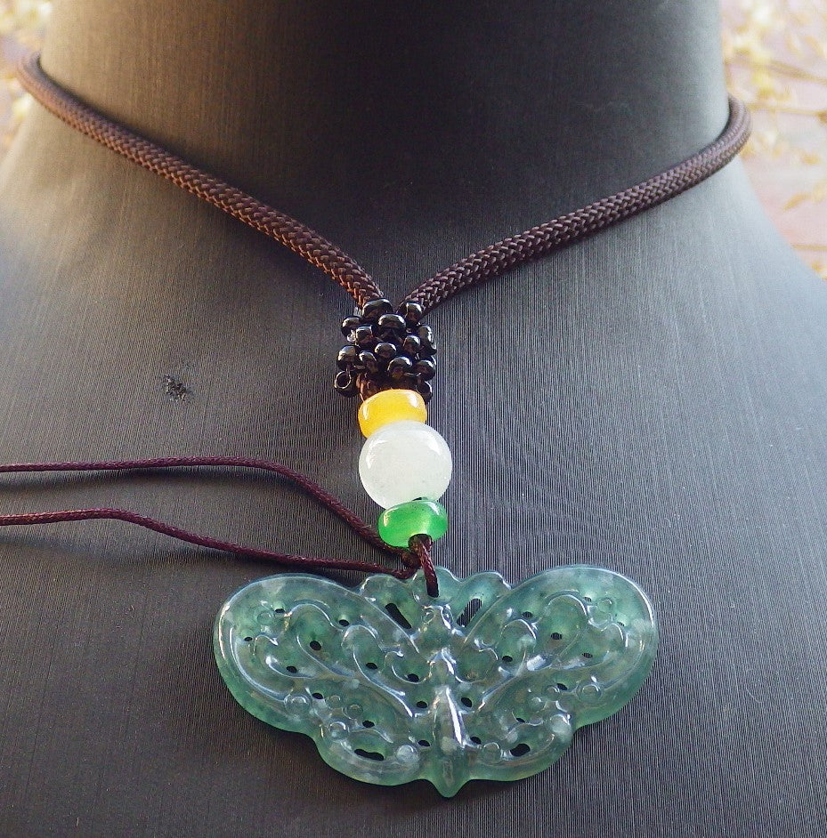 Certified Icy Green Burma 100% Natural A Jade jadeite Pendant Butterfly Neckace 蝴蝶 642572 TN