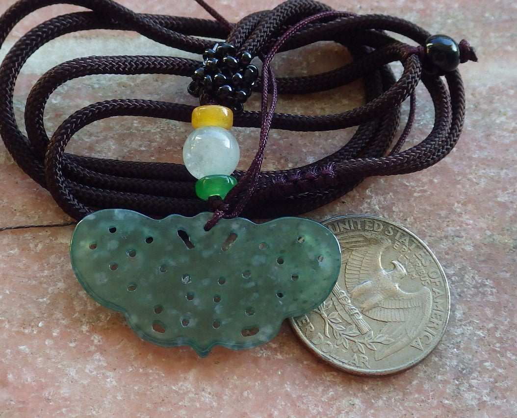 Certified Icy Green Burma 100% Natural A Jade jadeite Pendant Butterfly Neckace 蝴蝶 642572 TN