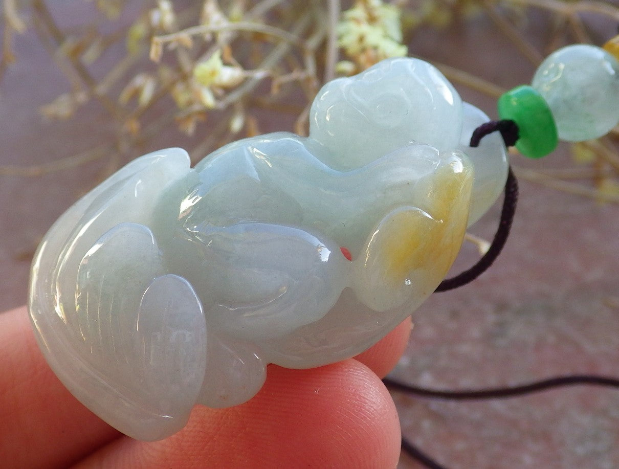 Certified Green Yellow Burma 100% Natural A Jade jadeite Pendant Monkey Coin Ruyi Necklace 猴子 642579 TN