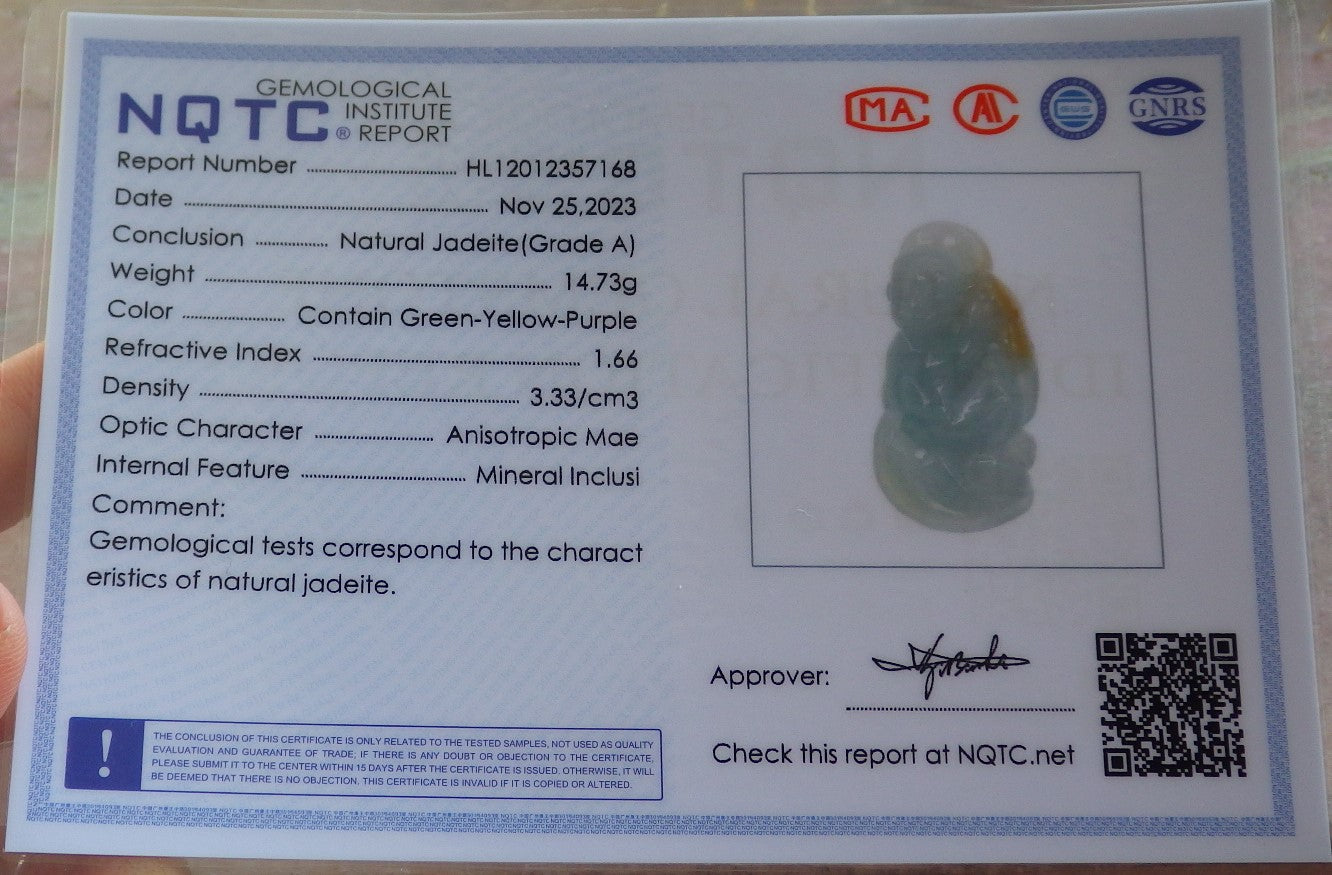 Certified Green Yellow Burma 100% Natural A Jade jadeite Pendant Monkey Coin Ruyi Necklace 猴子 642579 TN
