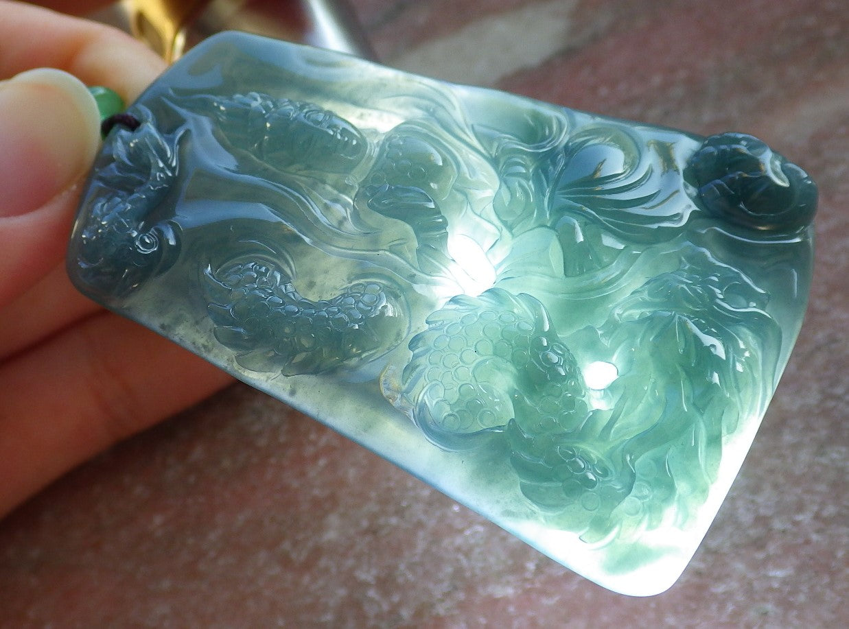 Certified Icy Green Burma 100% Natural A Jade jadeite Pendant Guanyin Kwan Yin Dragon Necklace 观音 642590 TN