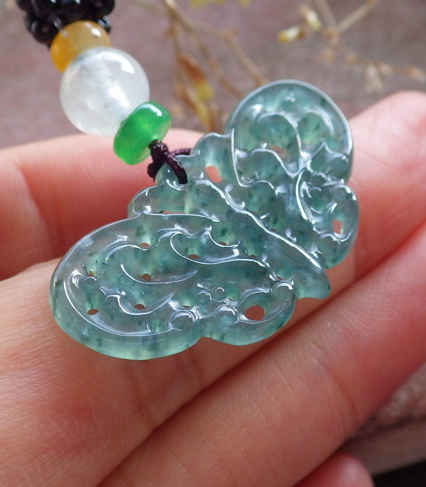 Certified Icy Green Burma 100% Natural A Jade jadeite Pendant Butterfly Neckace 蝴蝶 642671 TN