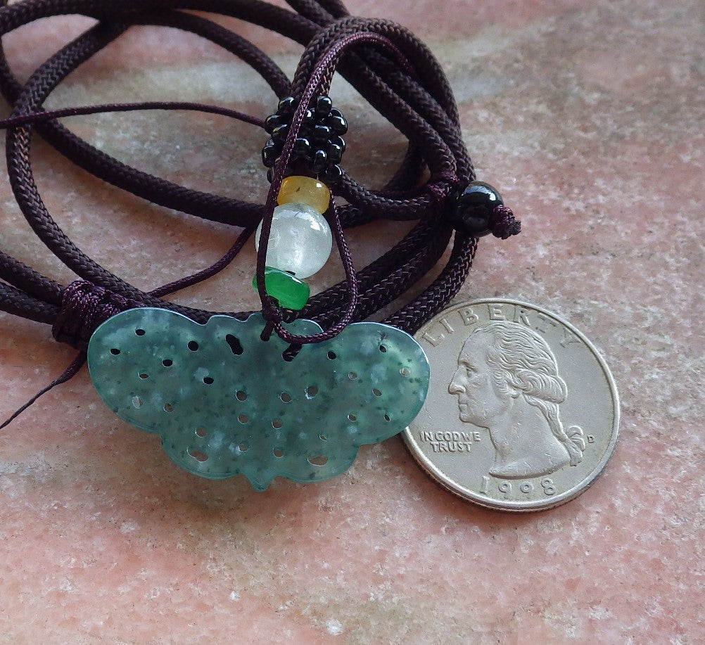 Certified Icy Green Burma 100% Natural A Jade jadeite Pendant Butterfly Neckace 蝴蝶 642671 TN