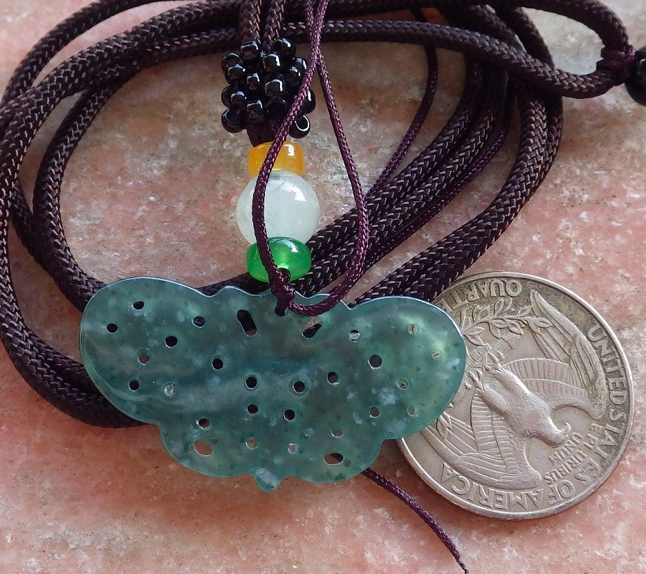 Certified Icy Green Burma 100% Natural A Jade jadeite Pendant Butterfly Neckace 蝴蝶 642688 TN