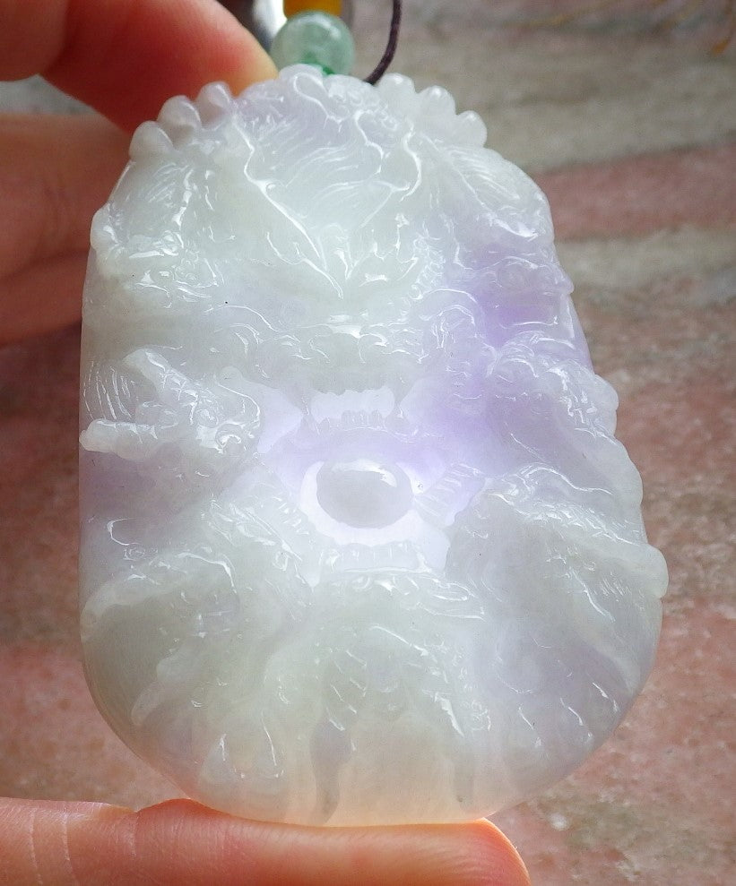 Certified Green Lavender Burma 100% Natural A Jade jadeite Pendant 9 Dragon Spit Bead Necklace 九龙戏珠 642850 TN