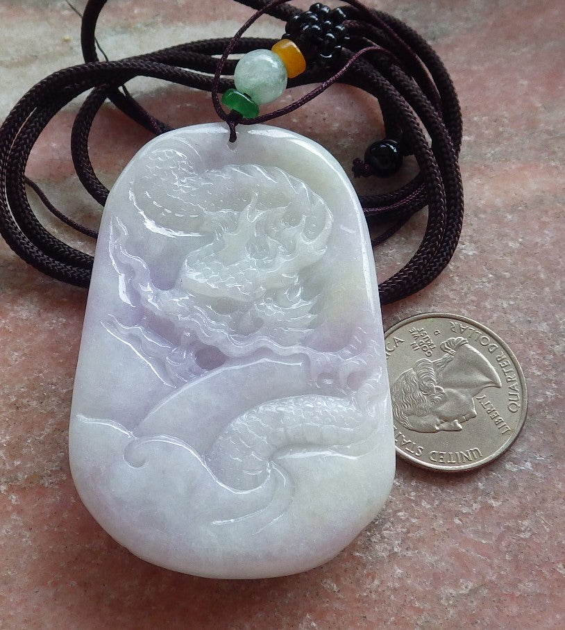 Certified Green Lavender Burma 100% Natural A Jade jadeite Pendant 9 Dragon Spit Bead Necklace 九龙戏珠 642850 TN