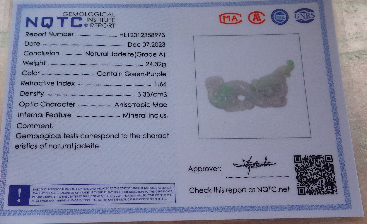 Certified Green Burma 100% Natural A Jade jadeite Pendant Dragon Pi Xiu Bead Necklace 风水貔貅 642899 TN