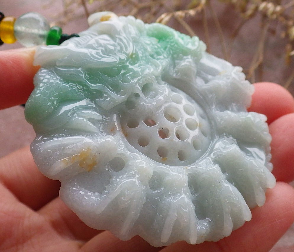 Certified Icy Green Burma 100% Natural A Jade jadeite Pendant 9 Dragon Bead Necklace 九龙戏珠 642989 TN
