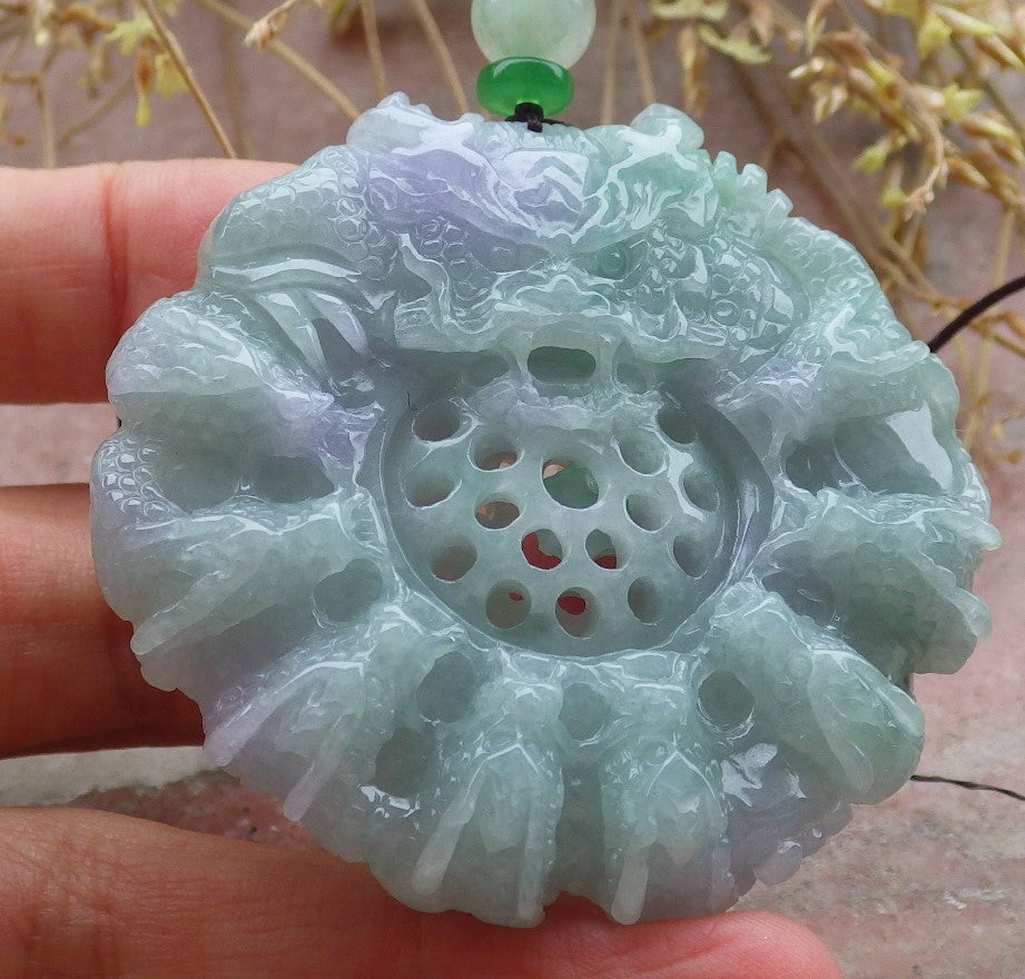 Certified Lavender Green Burma 100% Natural A Jade jadeite Pendant 9 Dragon Bead Necklace 九龙戏珠 643083 TN