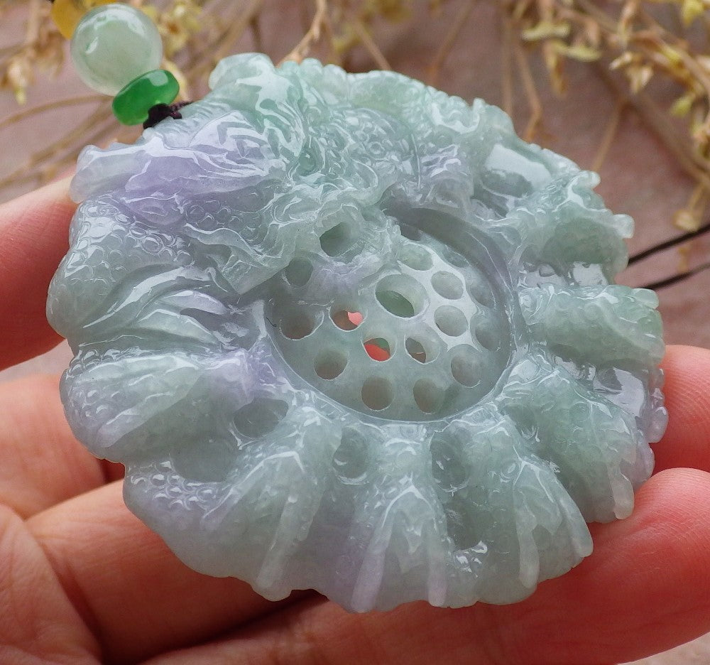 Certified Lavender Green Burma 100% Natural A Jade jadeite Pendant 9 Dragon Bead Necklace 九龙戏珠 643083 TN