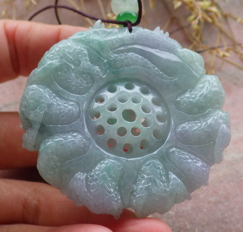 Certified Lavender Green Burma 100% Natural A Jade jadeite Pendant 9 Dragon Bead Necklace 九龙戏珠 643083 TN