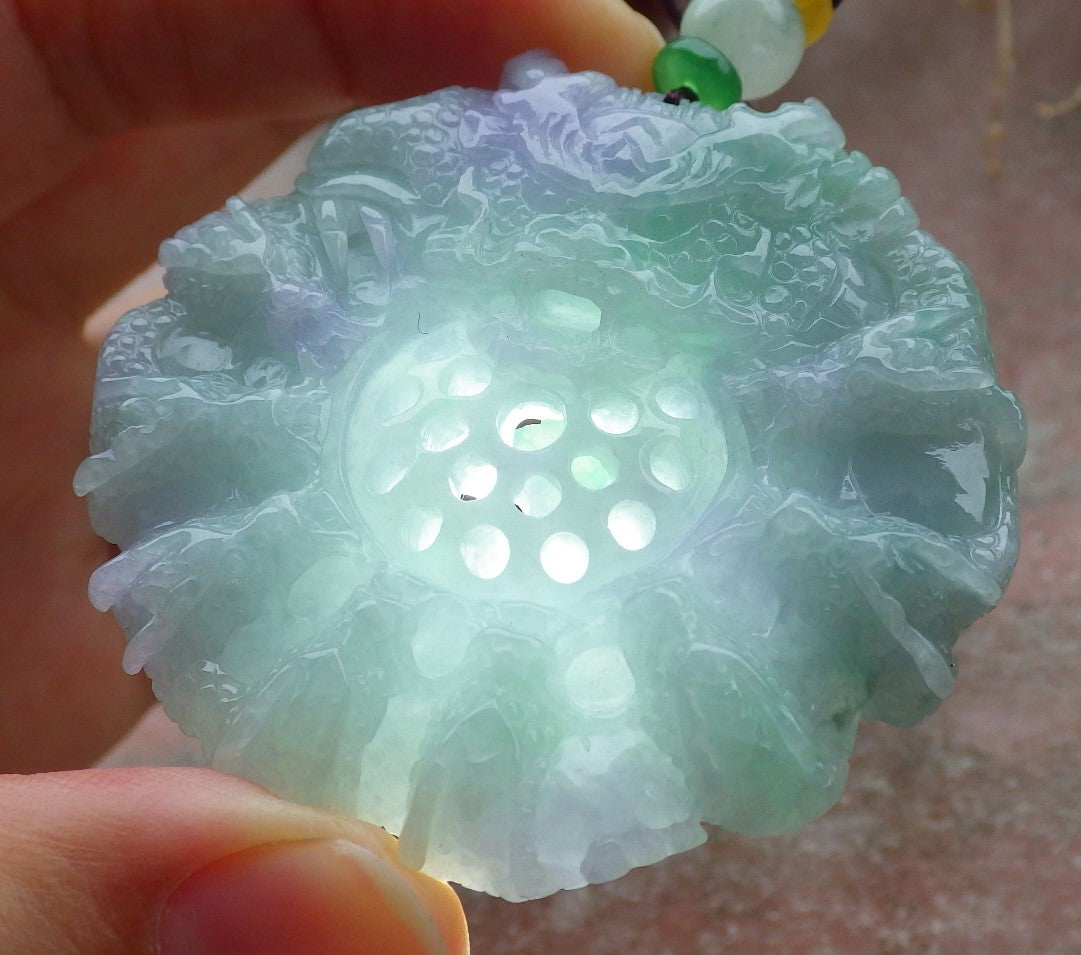 Certified Lavender Green Burma 100% Natural A Jade jadeite Pendant 9 Dragon Bead Necklace 九龙戏珠 643083 TN