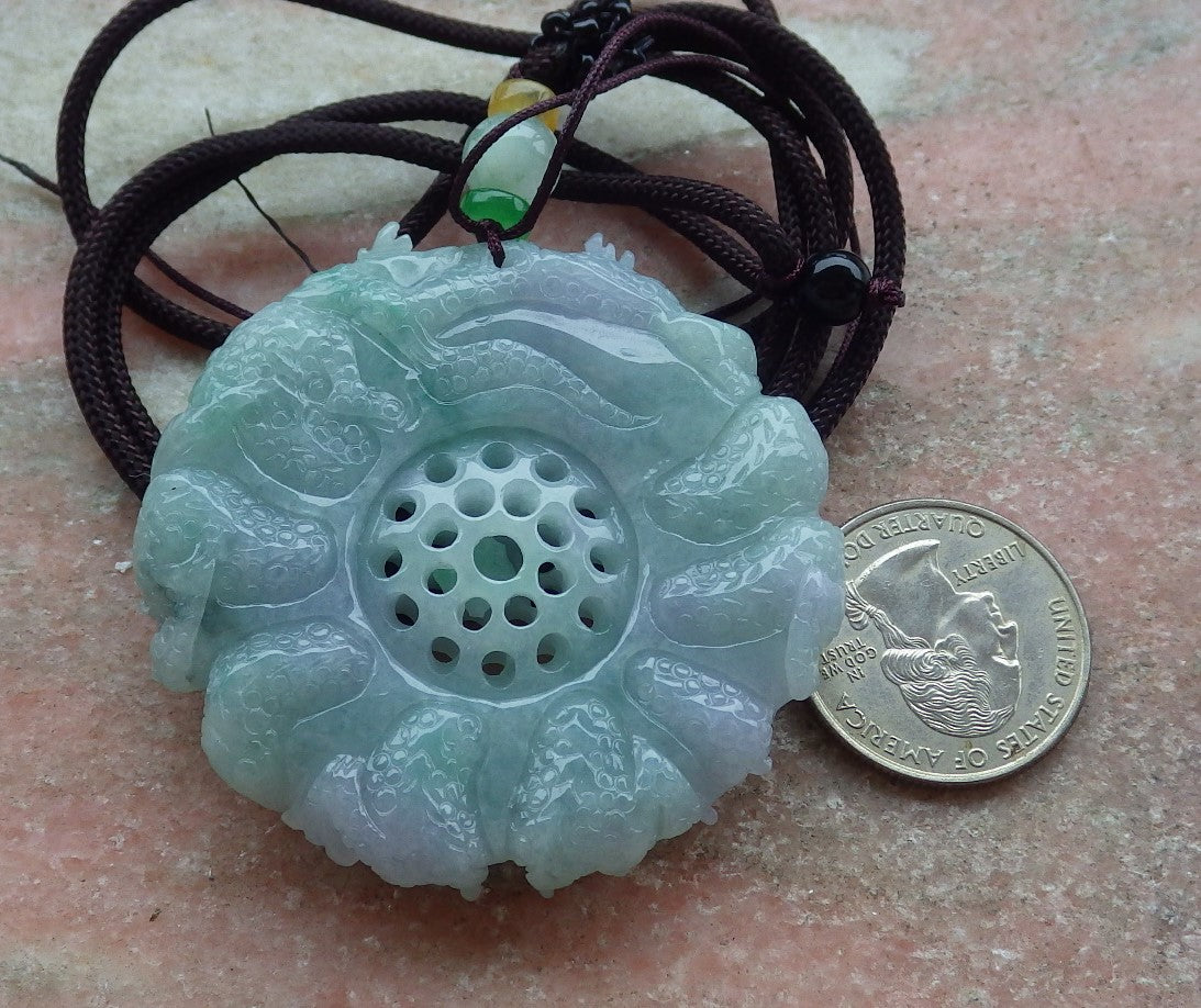 Certified Lavender Green Burma 100% Natural A Jade jadeite Pendant 9 Dragon Bead Necklace 九龙戏珠 643083 TN