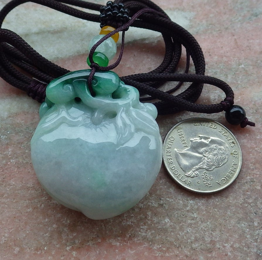 Certified Green Burma 100% Natural A Jade jadeite Pendant Monkey Peach Ruyi Necklace 猴子 643160 TN