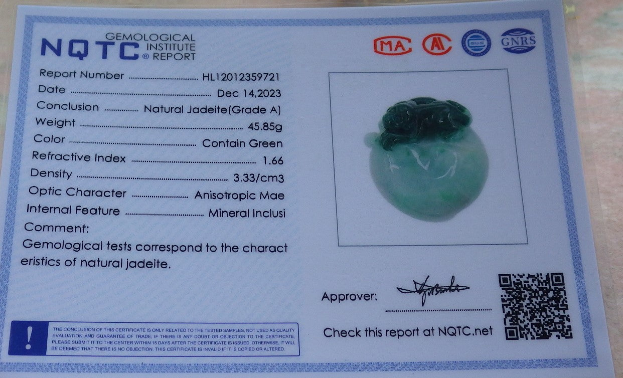Certified Green Burma 100% Natural A Jade jadeite Pendant Monkey Peach Ruyi Necklace 猴子 643160 TN