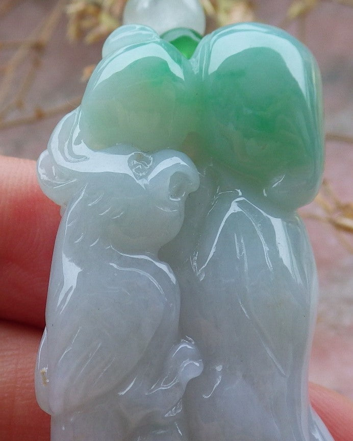 Certified Green Burma 100% Natural A Jade jadeite Pendant Phoenix Peach Ginseng Necklace 凤凰 643167 TN