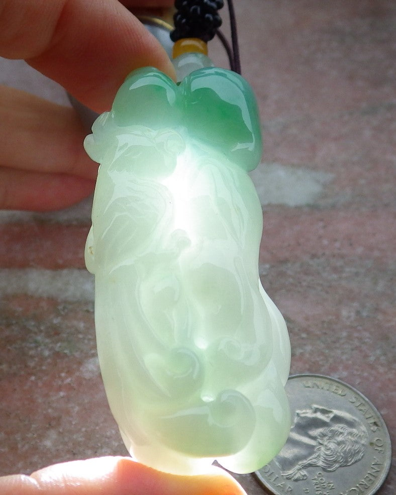 Certified Green Burma 100% Natural A Jade jadeite Pendant Phoenix Peach Ginseng Necklace 凤凰 643167 TN