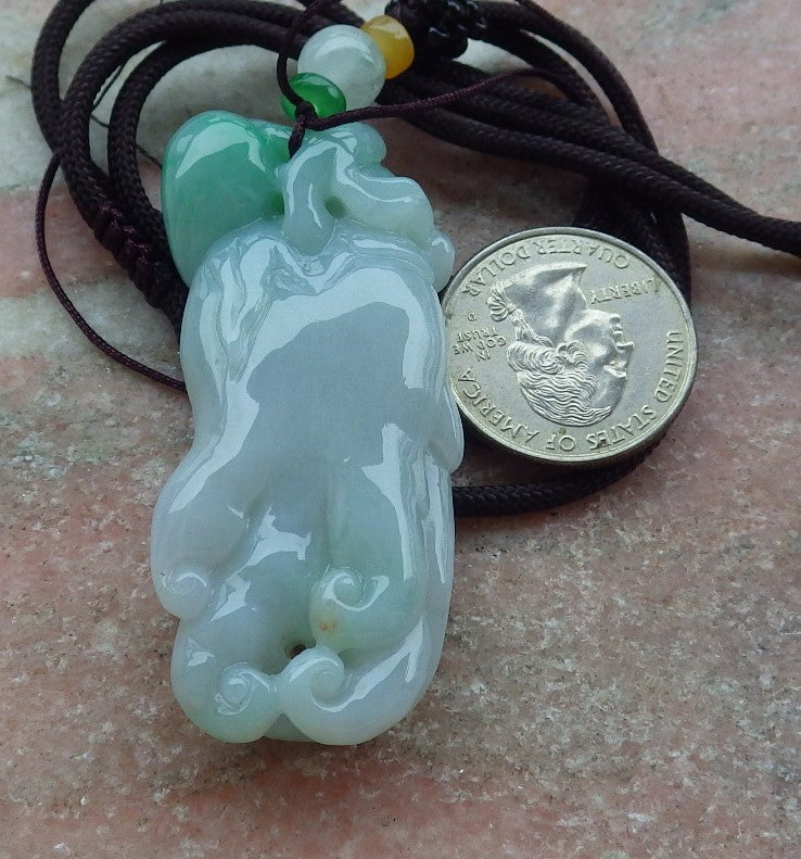 Certified Green Burma 100% Natural A Jade jadeite Pendant Phoenix Peach Ginseng Necklace 凤凰 643167 TN