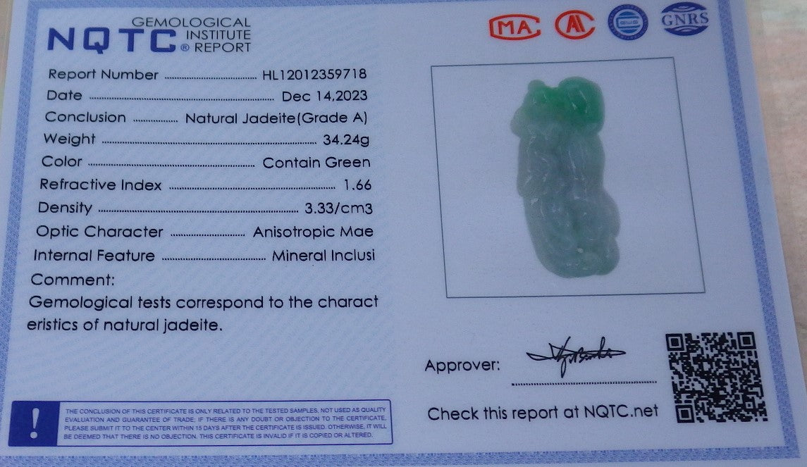 Certified Green Burma 100% Natural A Jade jadeite Pendant Phoenix Peach Ginseng Necklace 凤凰 643167 TN