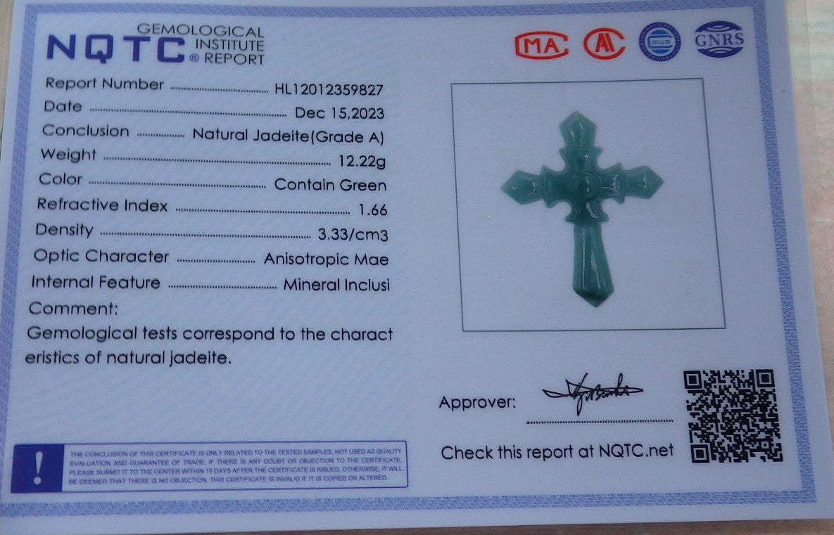 Certified Icy Green Burma 100% Natural A Jade jadeite Pendant Jesus Cross Necklace 十字架 643184 TN