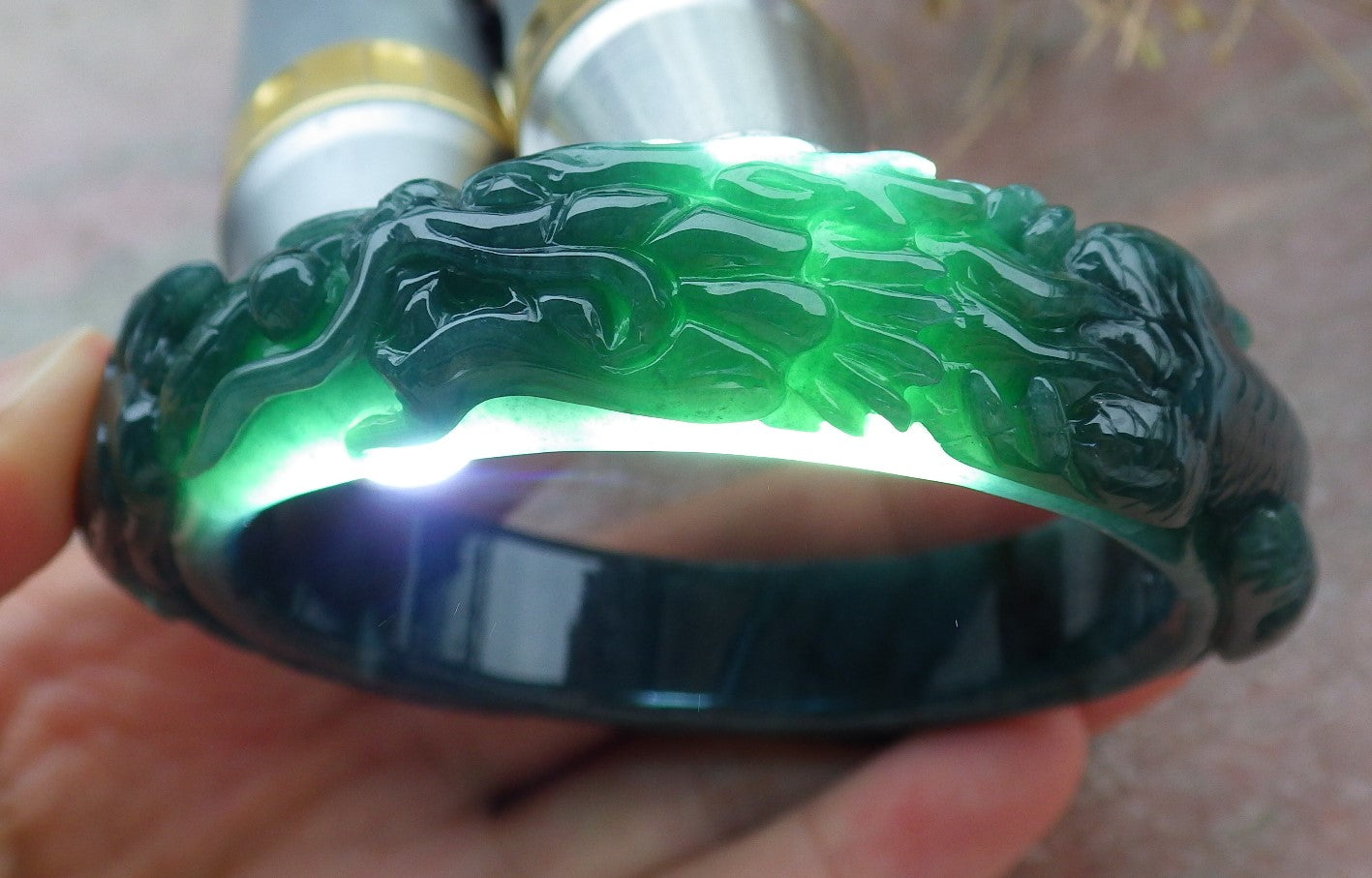 Certified Burma JADE Dragon Phoenix Bangle Bracelet 57 mm 643199 TN