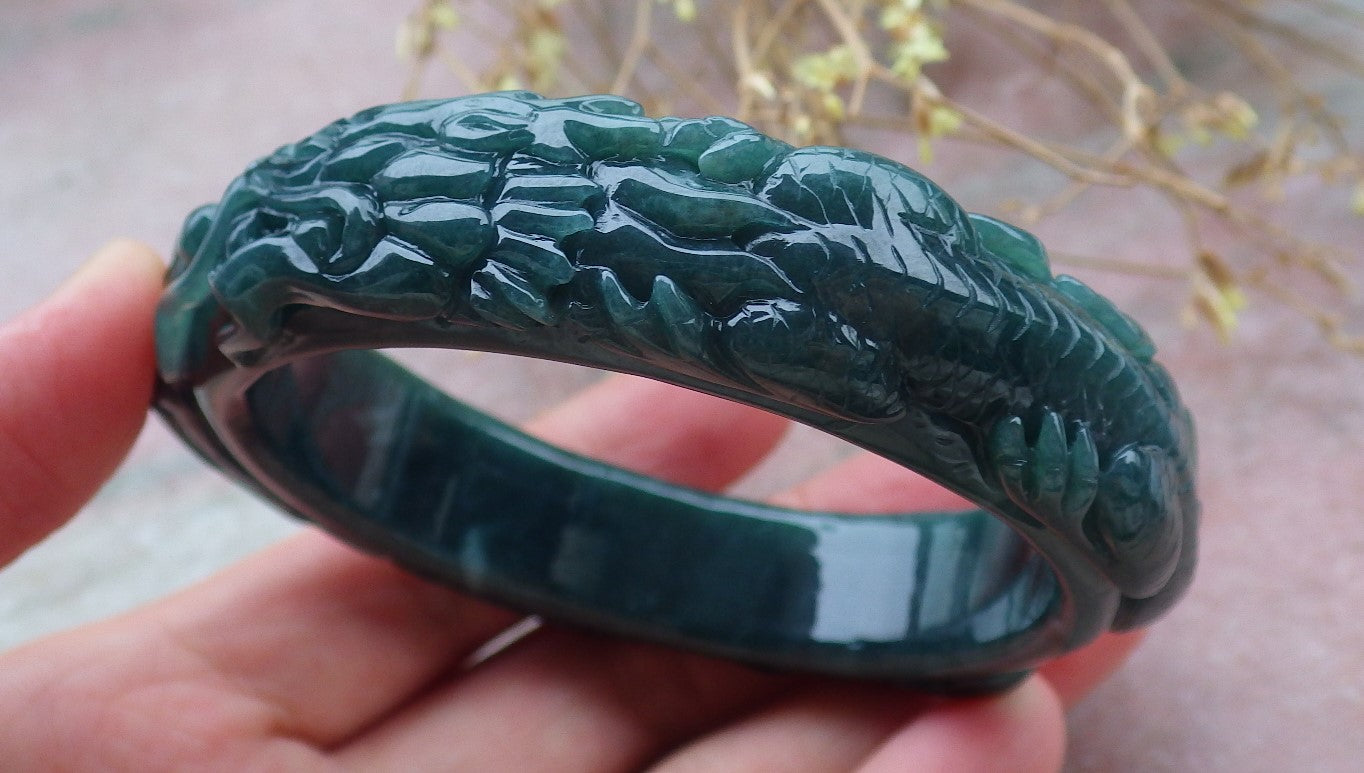 Certified Burma JADE Dragon Phoenix Bangle Bracelet 57 mm 643199 TN