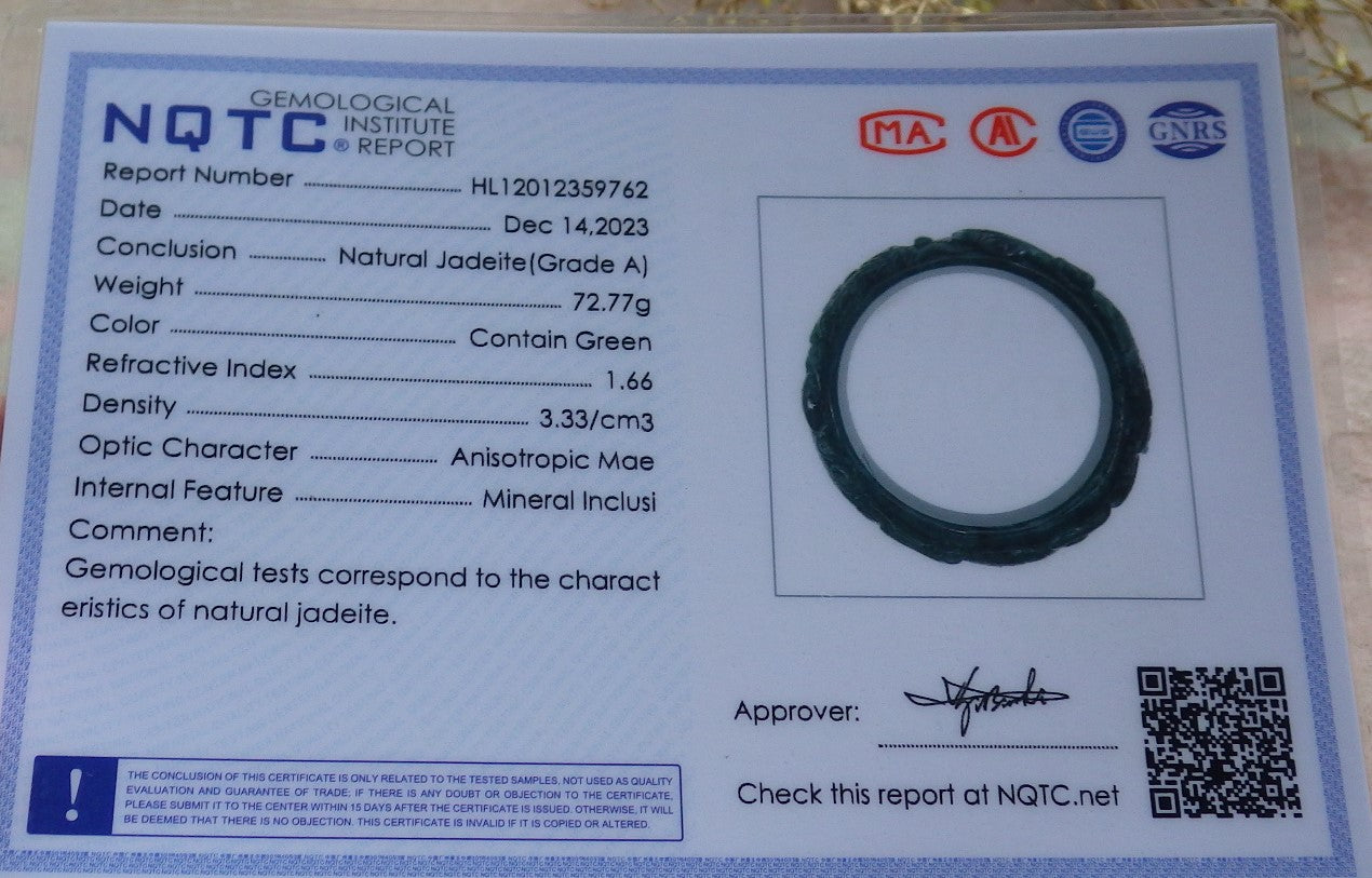 Certified Burma JADE Dragon Phoenix Bangle Bracelet 57 mm 643199 TN