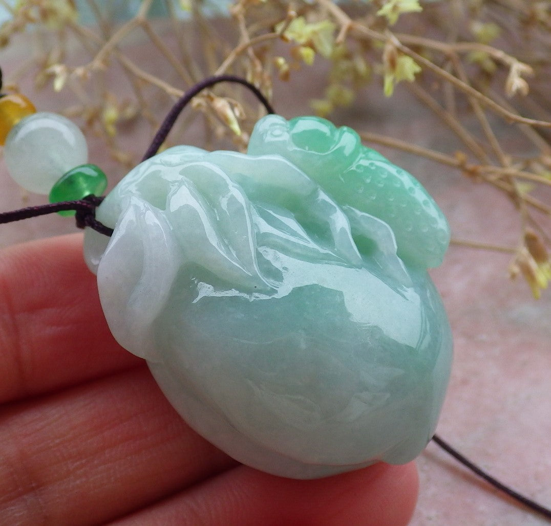 Certified Green Burma 100% Natural A Jade jadeite pendant Cicada Peach Necklace 蝉 一鸣惊人 643251 TN