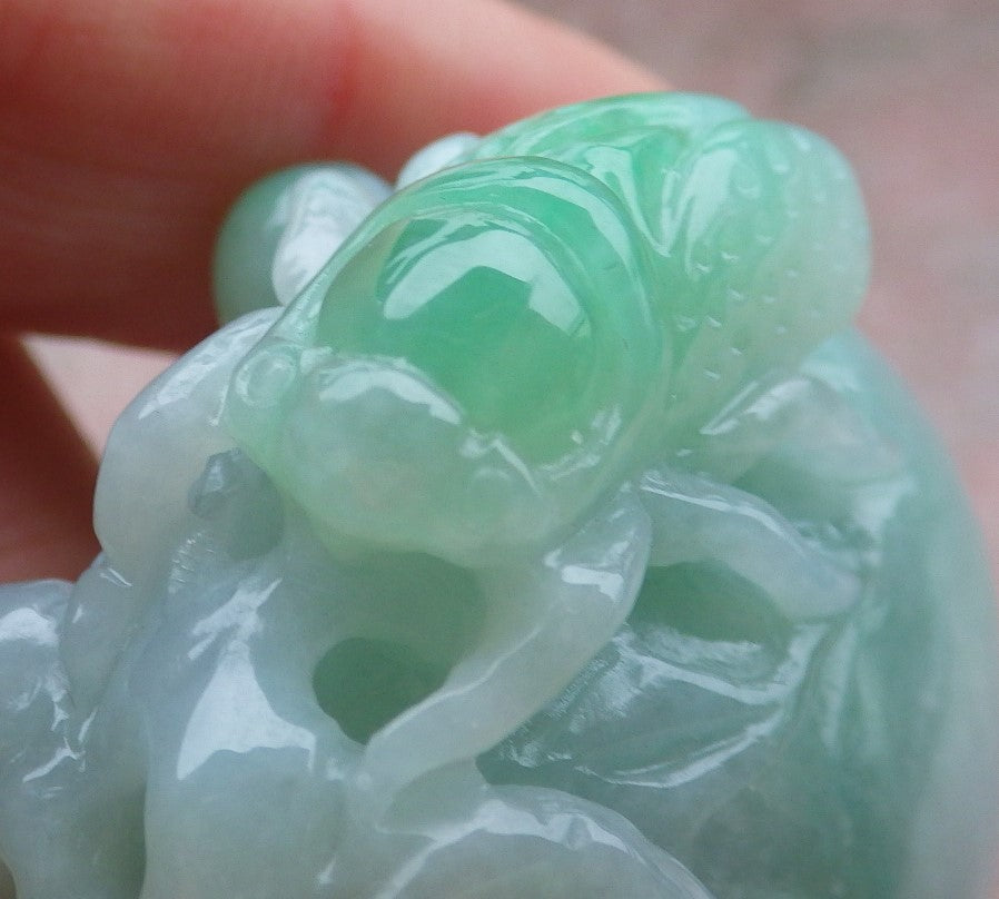 Certified Green Burma 100% Natural A Jade jadeite pendant Cicada Peach Necklace 蝉 一鸣惊人 643251 TN