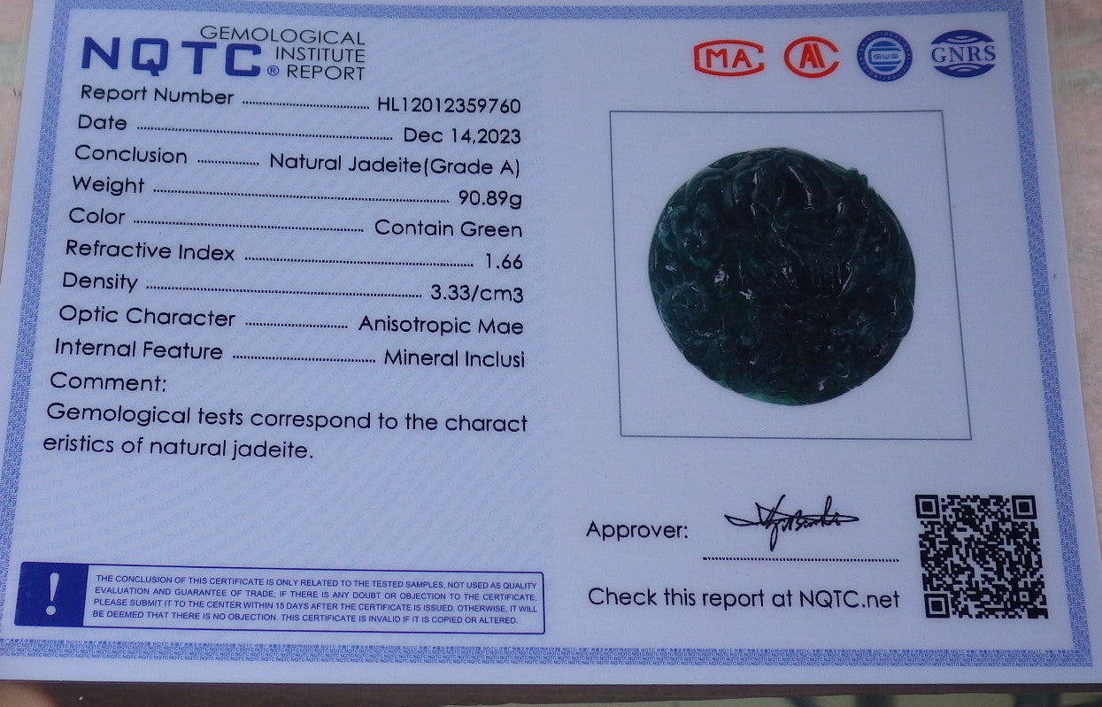 Certified Icy Green Burma 100% Natural A Jade jadeite Pendant Dragon Bead Necklace 生意兴隆 643351 TN