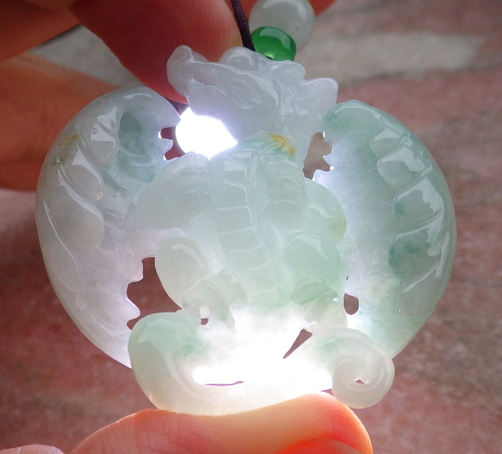 Certified Green Burma 100% Natural A Jade jadeite Pendant Flying Dragon Necklace 生意兴隆 643376 TN