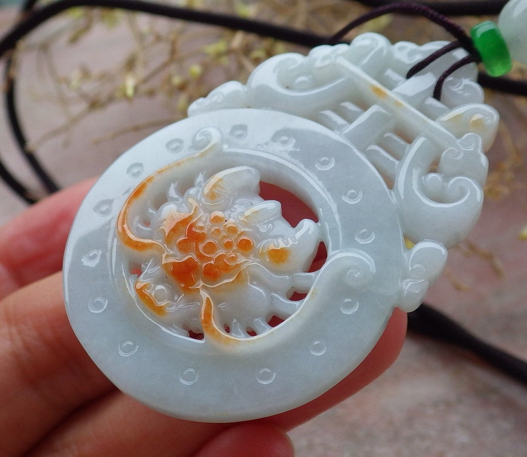 Certified Red Burma 100% Natural A Jade jadeite Pendant Dragon Ruyi Necklace 生意兴隆 643501 TN