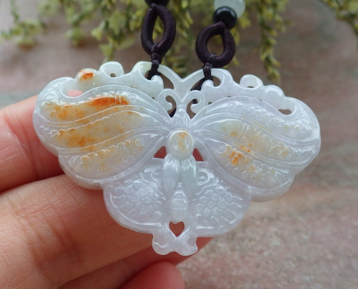 Certified Red Green Burma 100% Natural A Jade jadeite Pendant Butterfly Neckace 蝴蝶 643536 TN